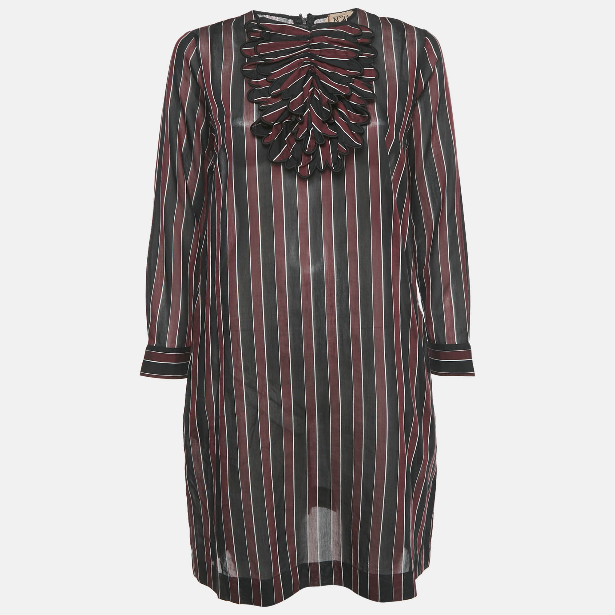 

N°21 Striped Cotton Ruffled Alma Dress M, Burgundy