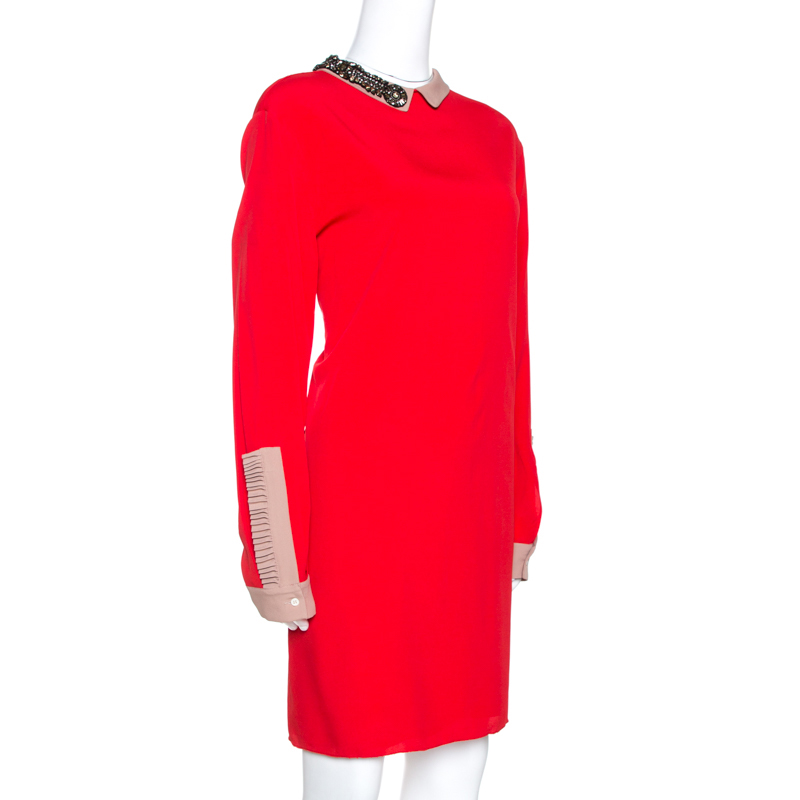 

N21 Red Crepe Embellished Collar Detail Shift Dress