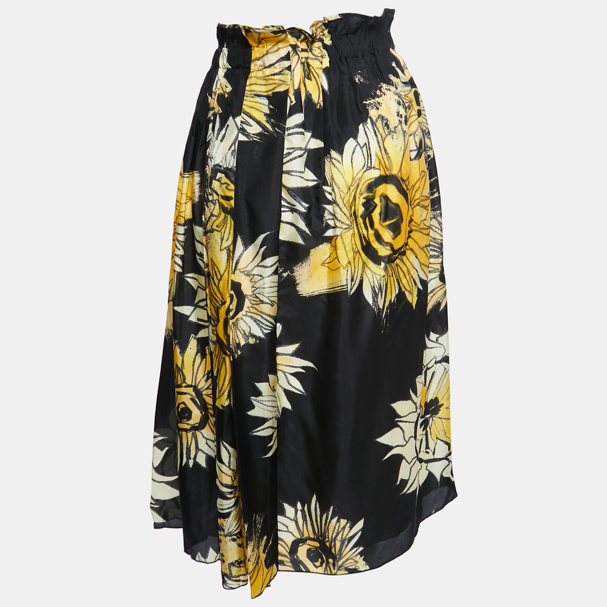 

Nº21 Black Floral Printed Silk Pleated Skirt