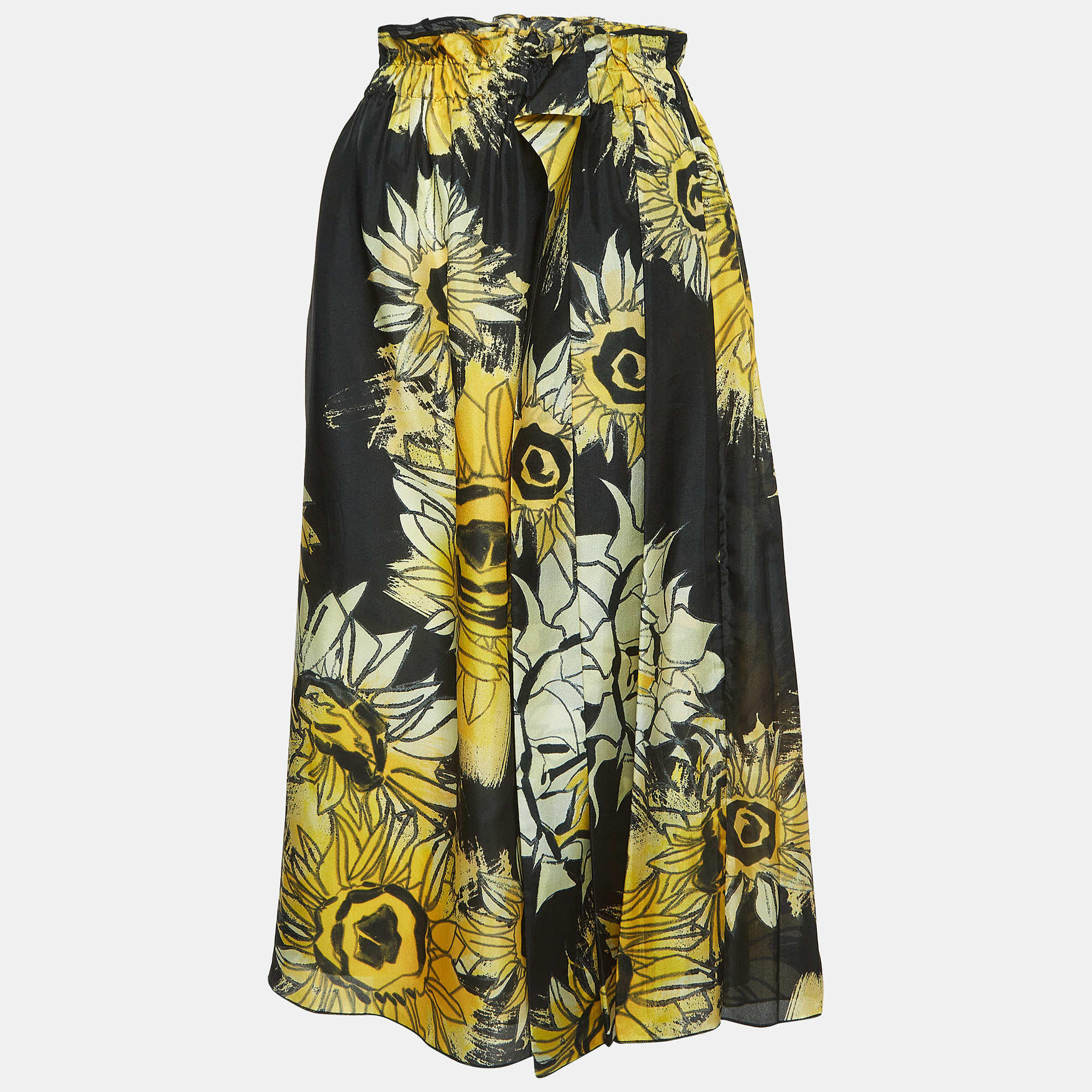 

N21 Black Floral Print Silk Elasticated Waist Midi Skirt