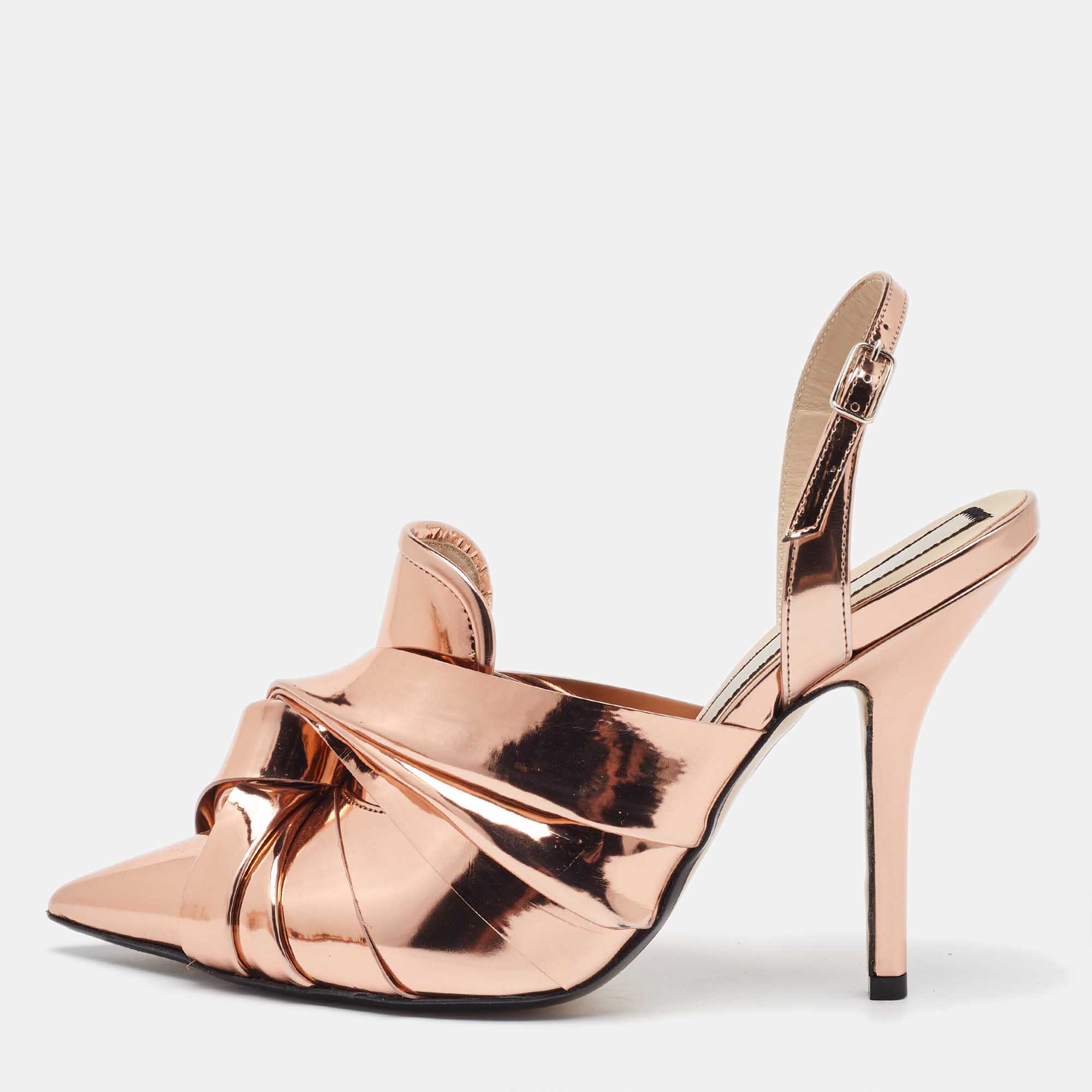 

N21 Metallic Rose Gold Leather Lamé Slingback Mules Size