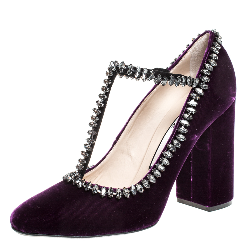 purple t bar shoes