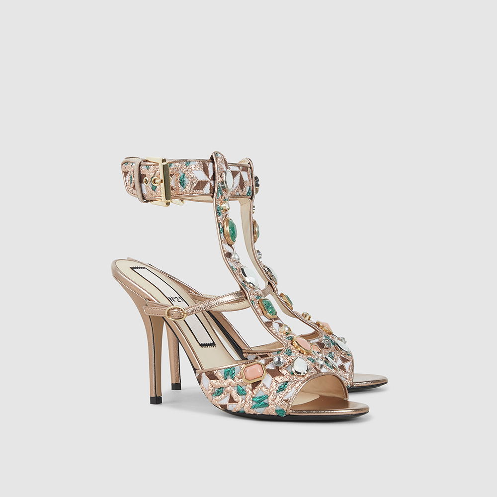 

N°21 Multicoloured Crystal Embellished Stiletto Leather Sandals IT, Multicolor