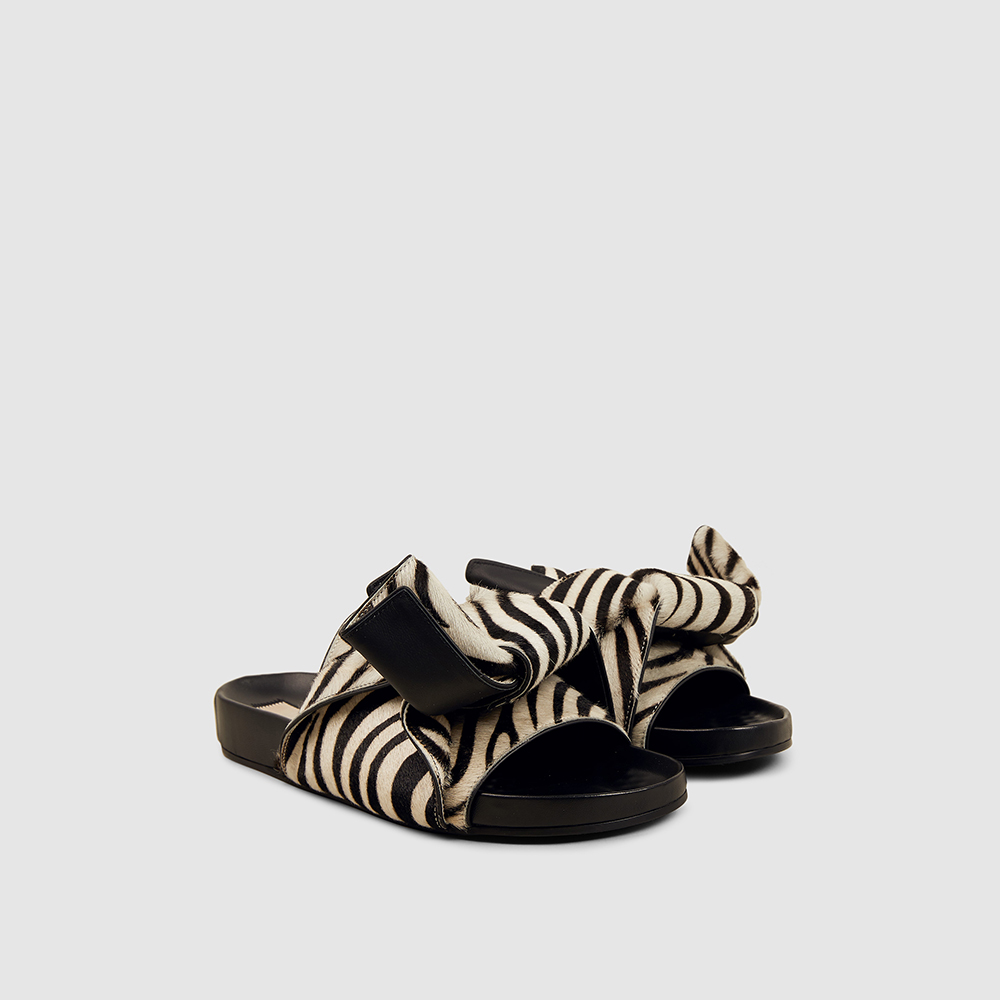 

N°21 Zebra-Print Calf Hair Bow Slides IT, Multicolor