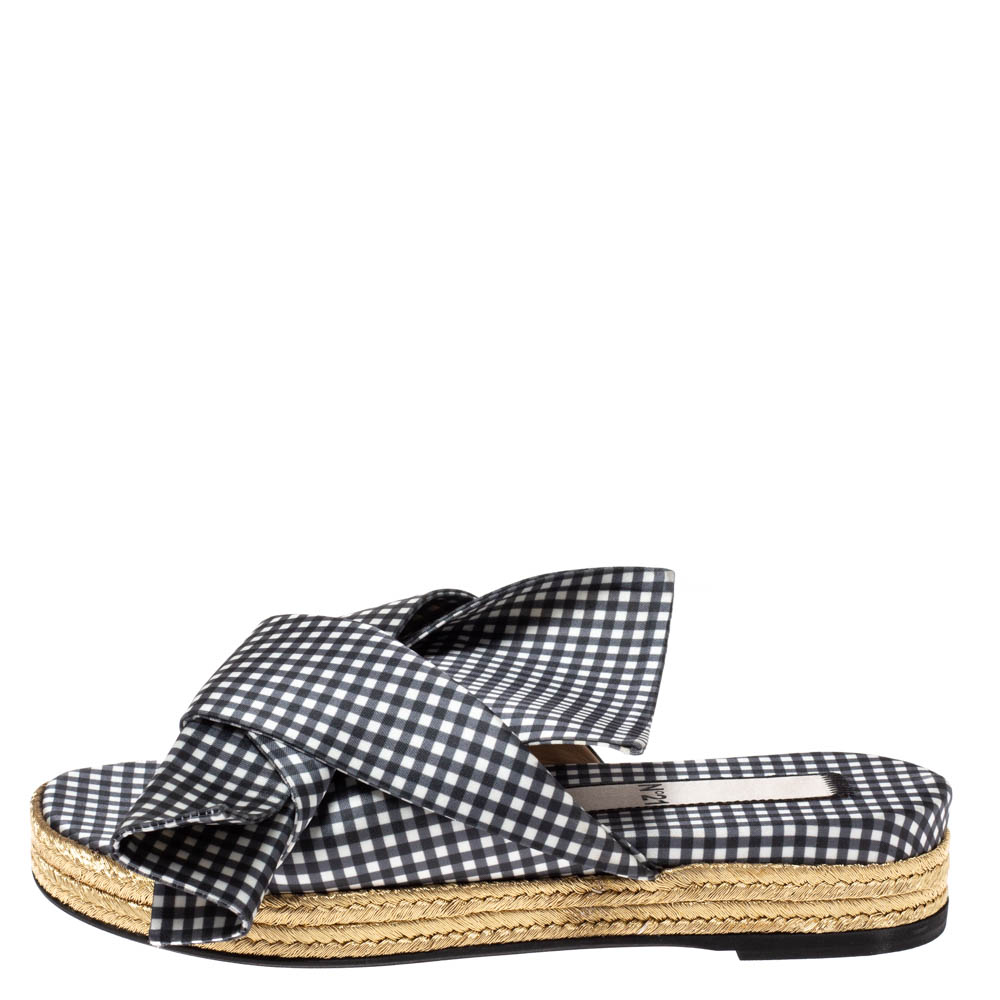 

N°21 White/Black Checkered Satin Gingham Flat Slide Sandals Size