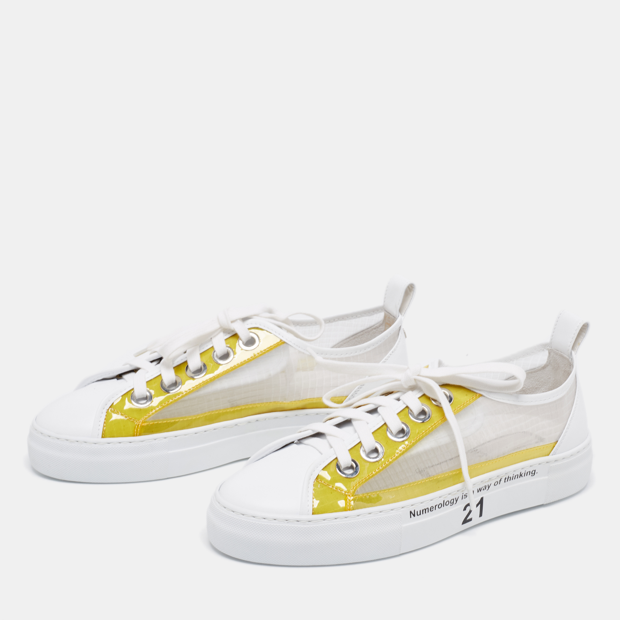 

N21 White/Yellow Leather And PVC Low Top Sneakers Size