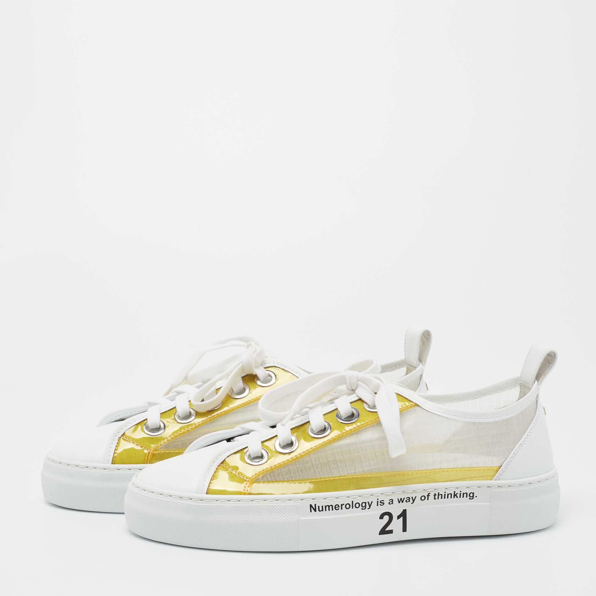 

N21 White/Yellow Leather and PVC Low Top Sneakers Size