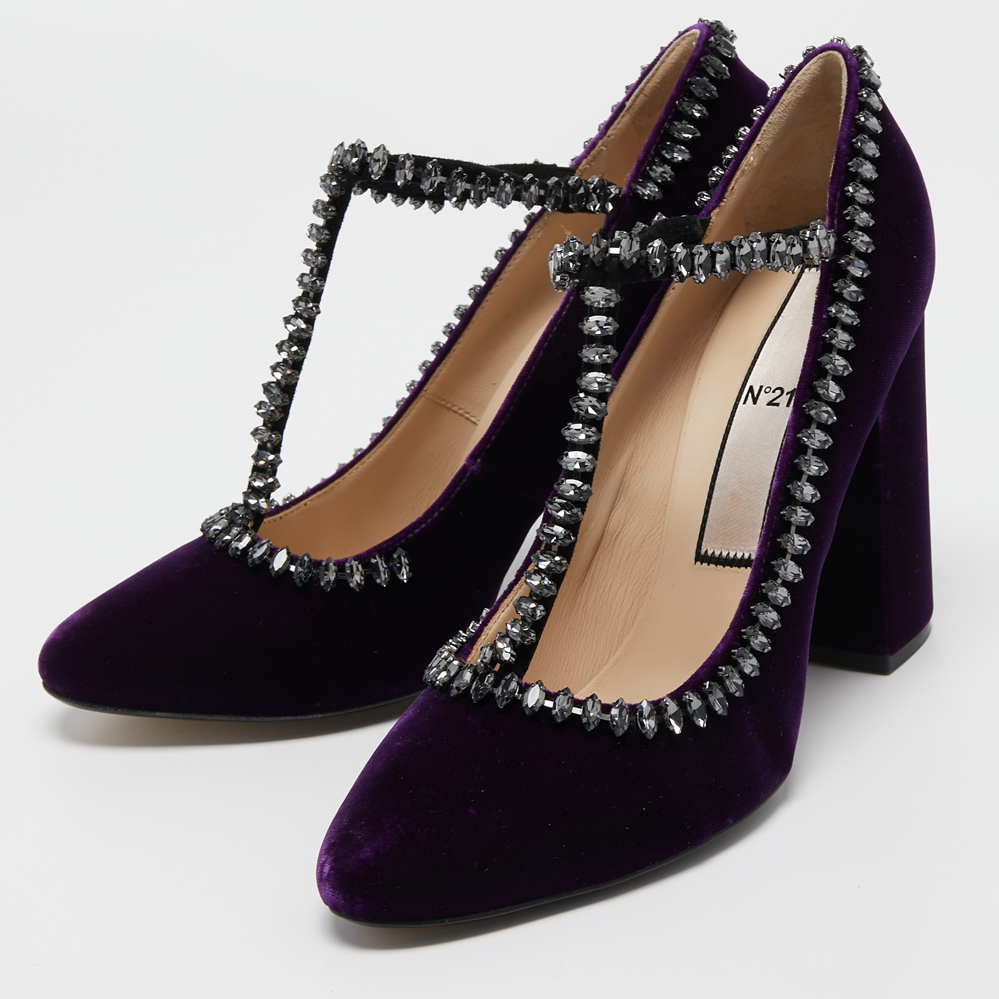 

N21 Purple Velvet Embellished Mary Jane Pumps Size