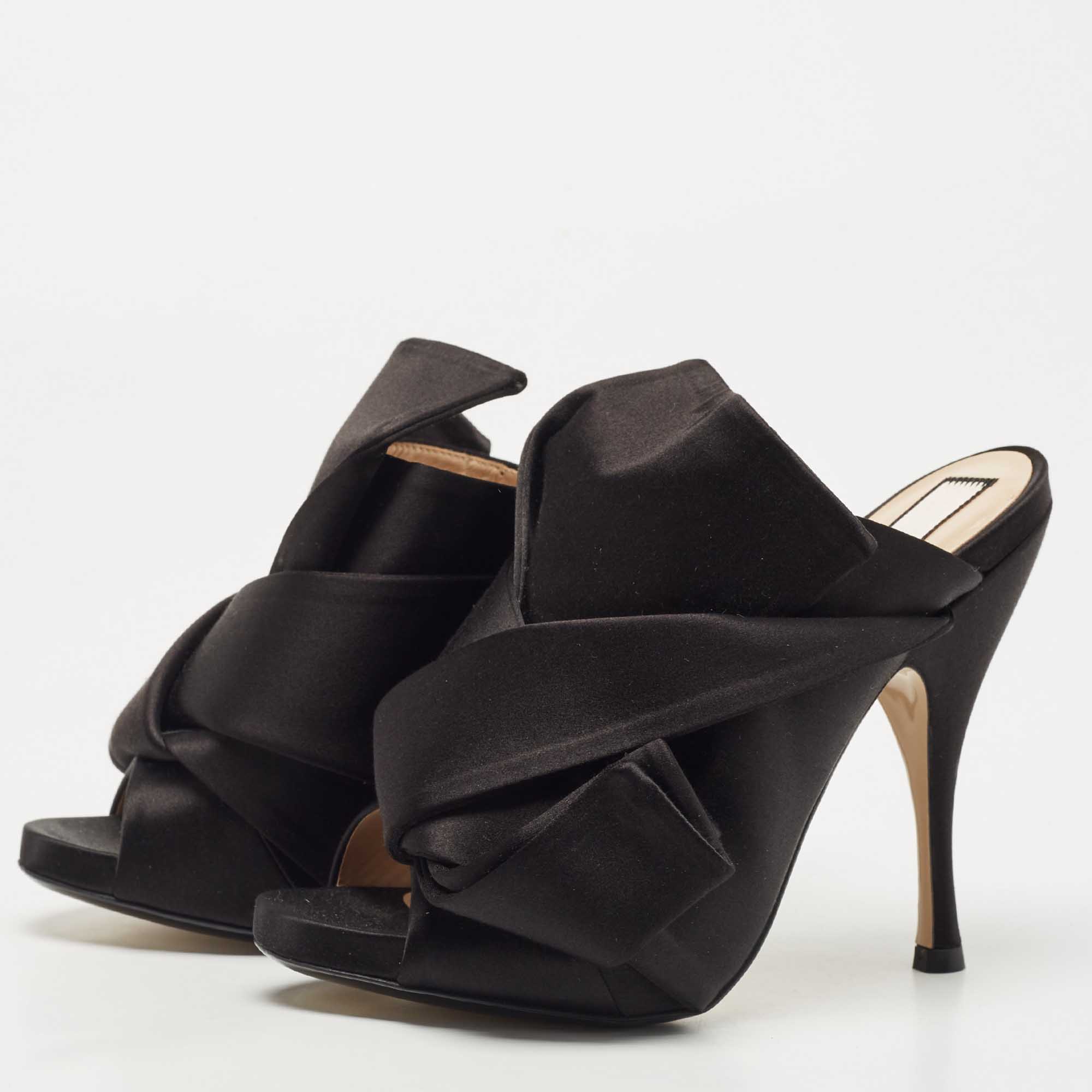 

Nº21 Black Satin Raso Knot Mules Size