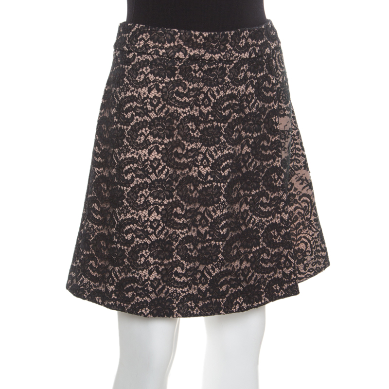 

N21 Black and Pink Floral Lace Faux Wrap Mini Skirt