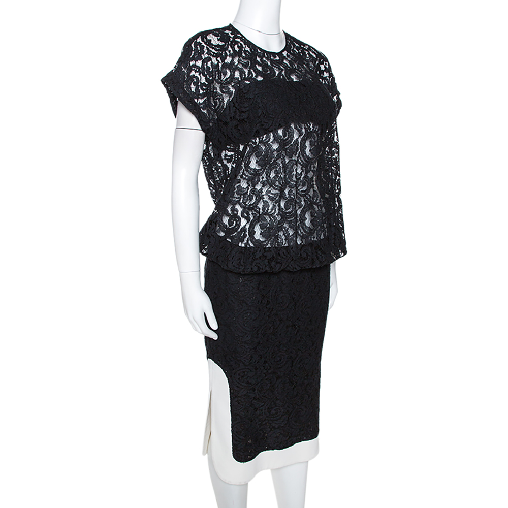 

N21 Black Lace Contrast Hem Detail Dropped Waist Dress