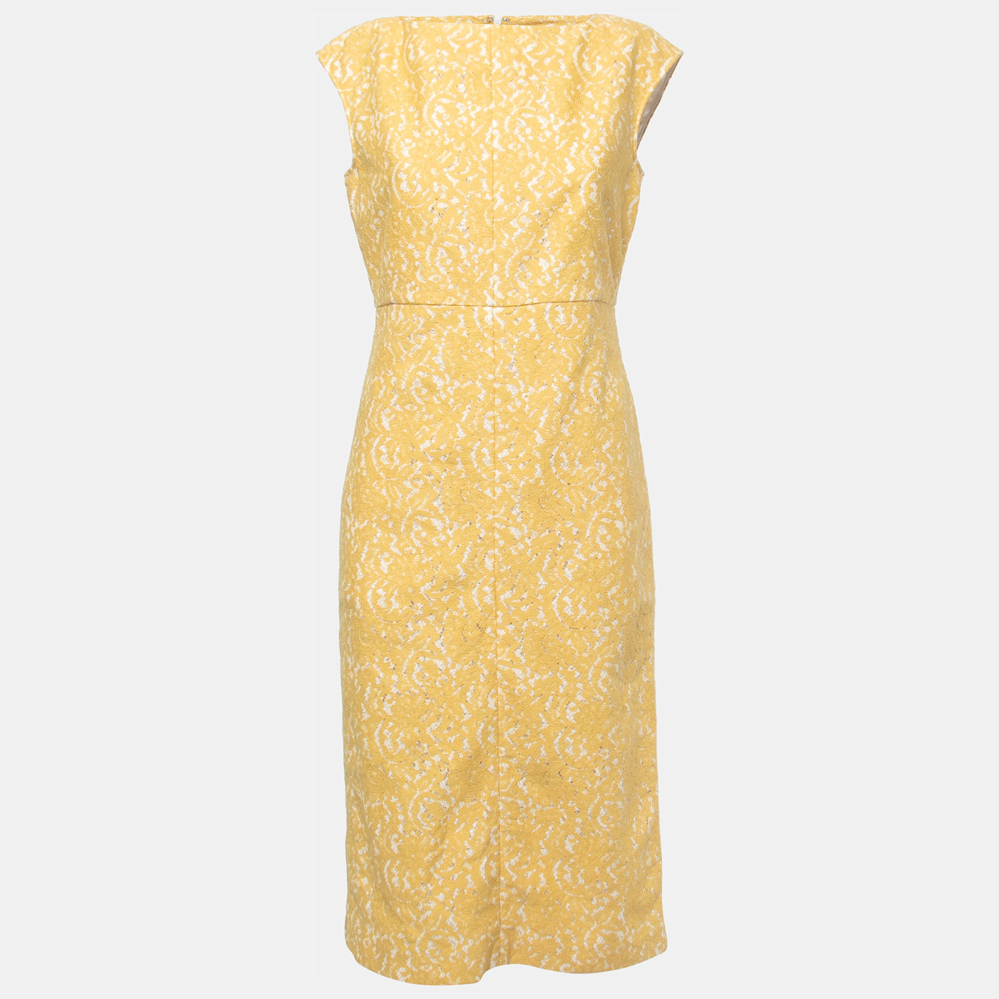 Pre-owned N°21 Yellow Lace Sleeveless Midi Dress M
