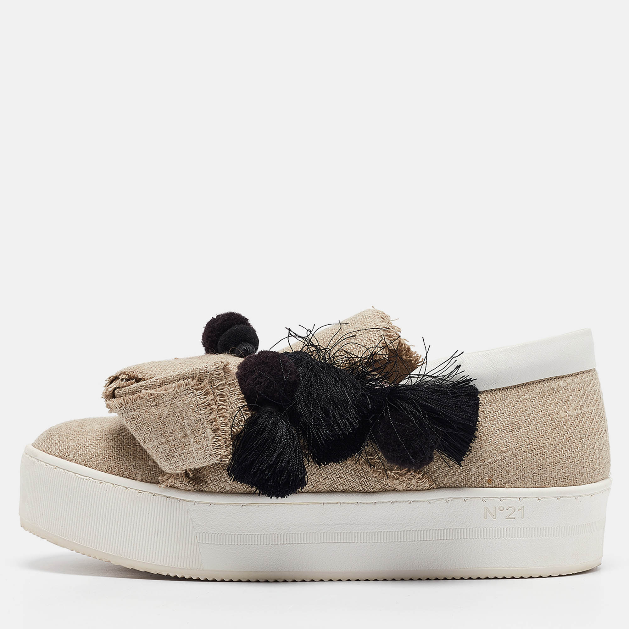 

Nº21 Beige Jute Bow Slip On Sneakers Size