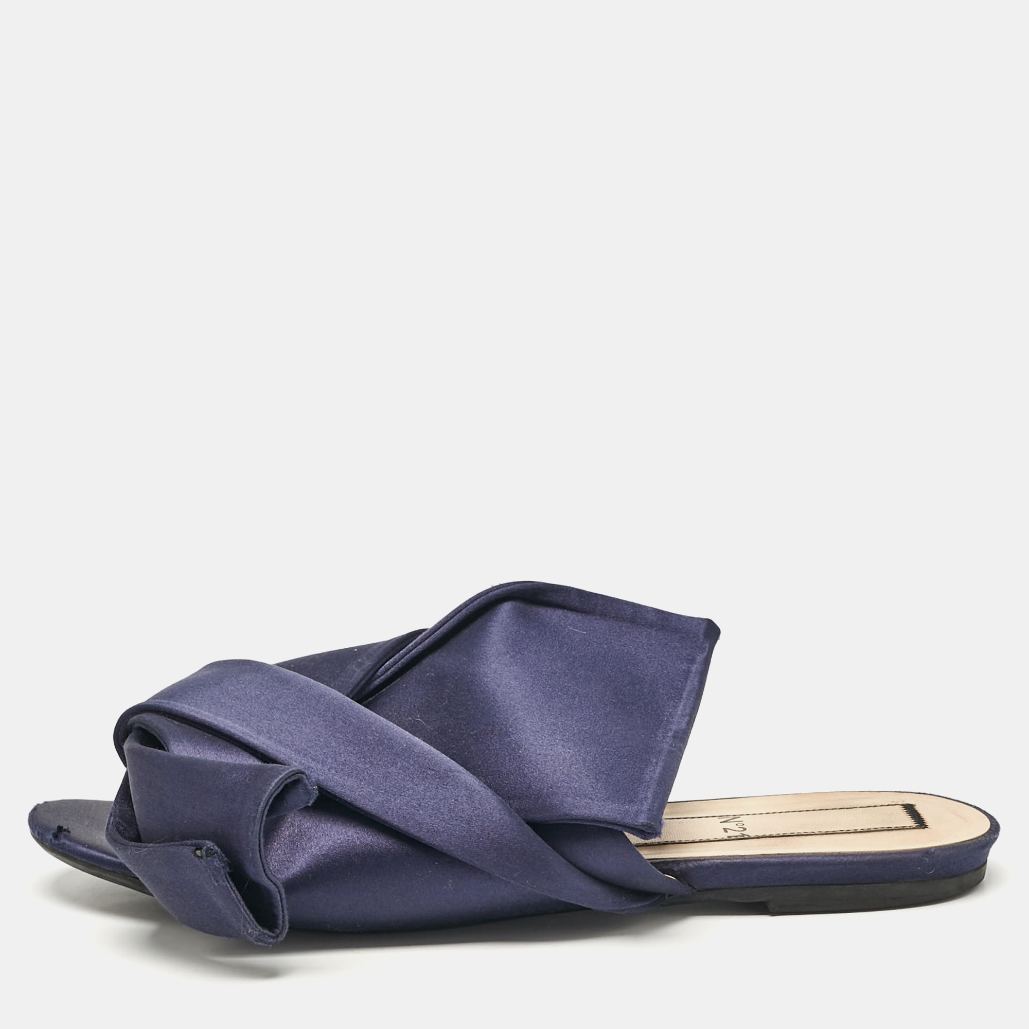 

N21 Navy Blue Satin Knot Flat Slides Size