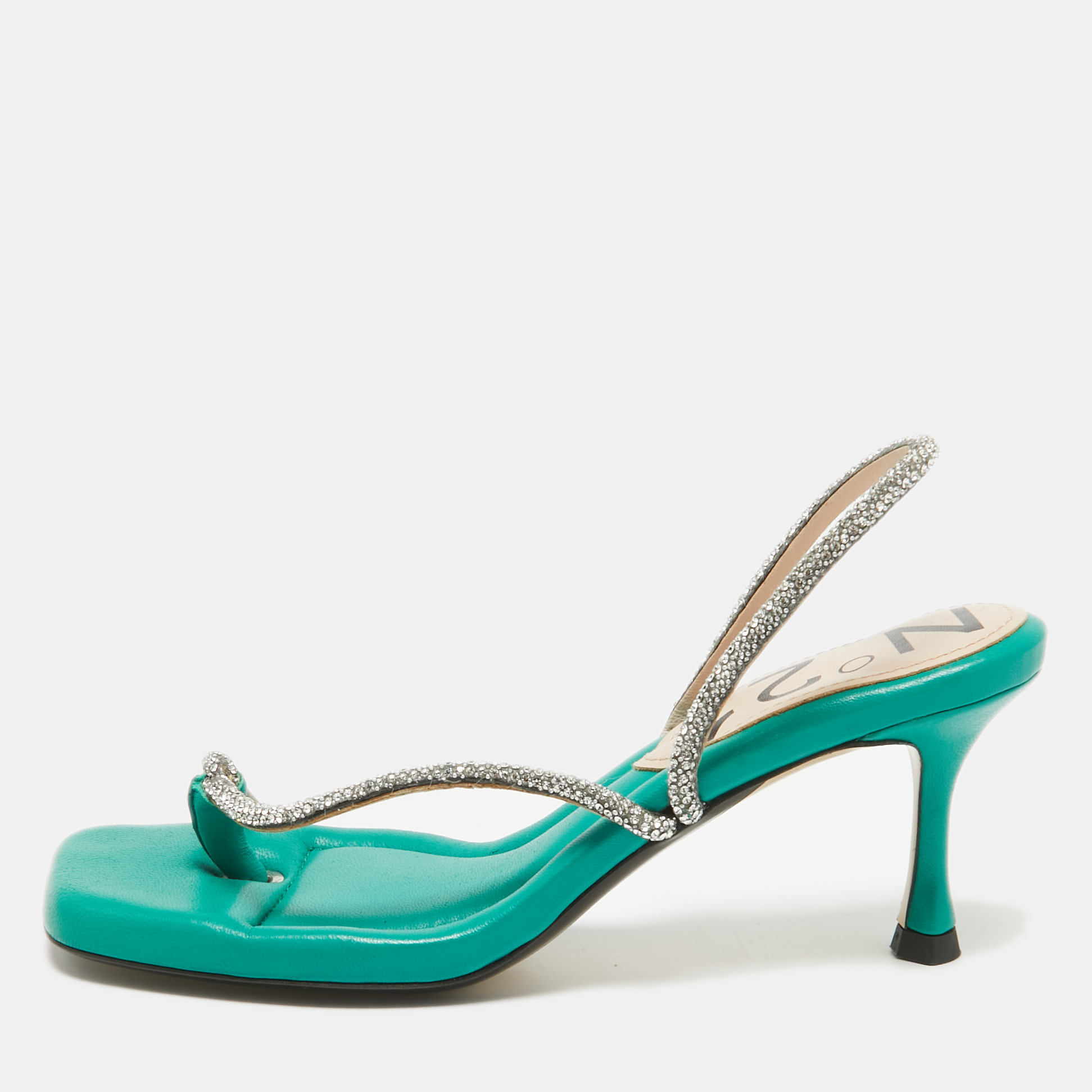 

N°21 Green Leather Crystal Embellished Slingback Sandals Size