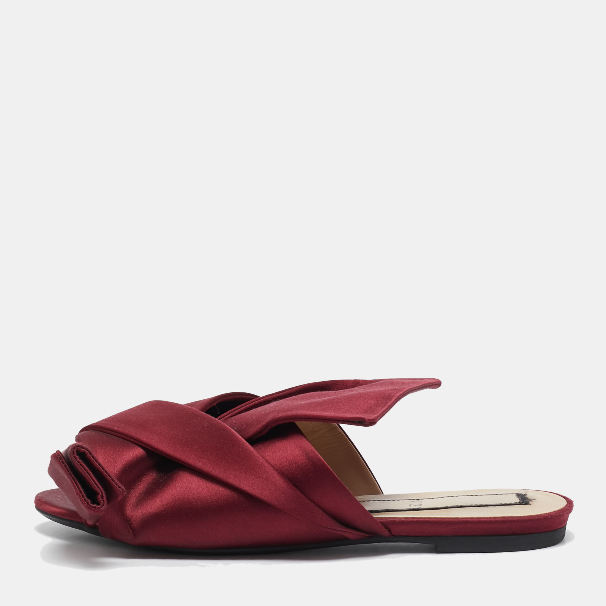 

N°21 Burgundy Satin Knot Slide Flat Mules Size