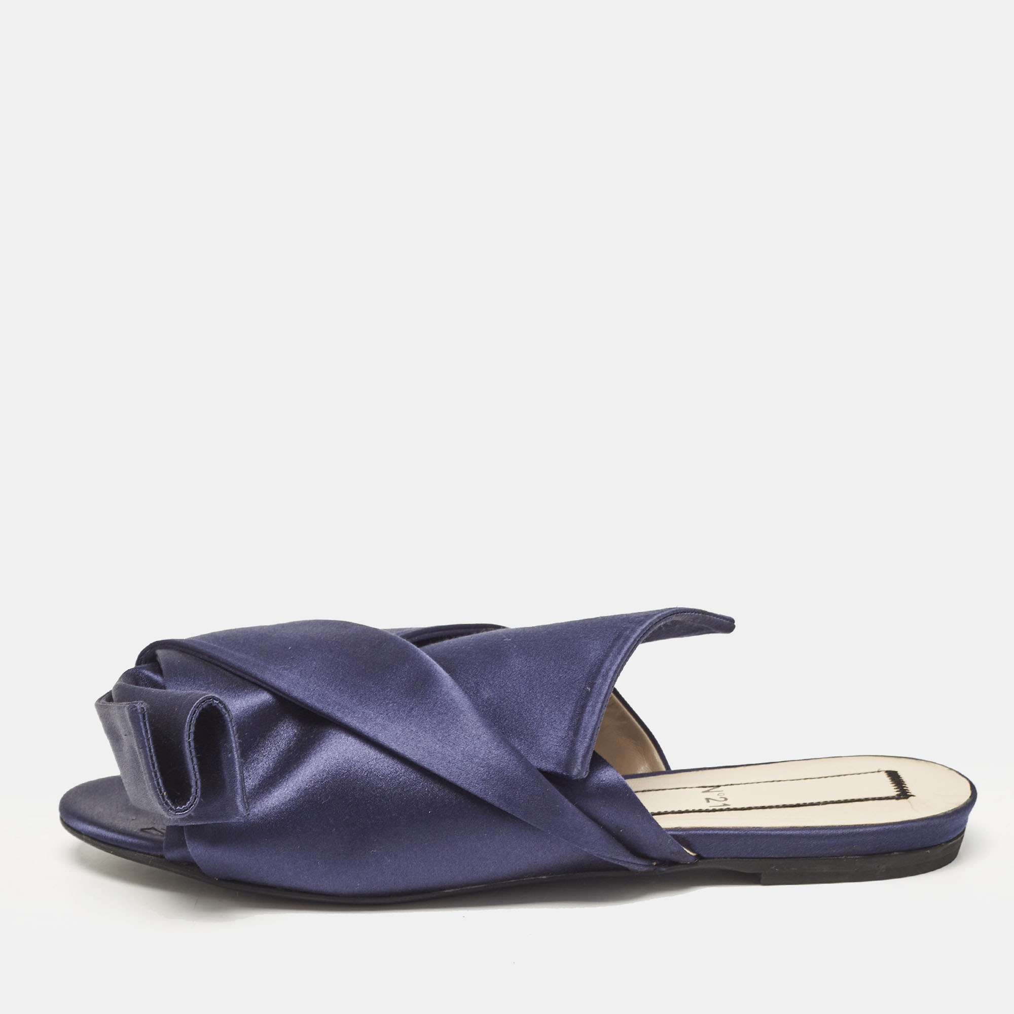 

N21 Navy Blue Satin Knot Flat Slides Size