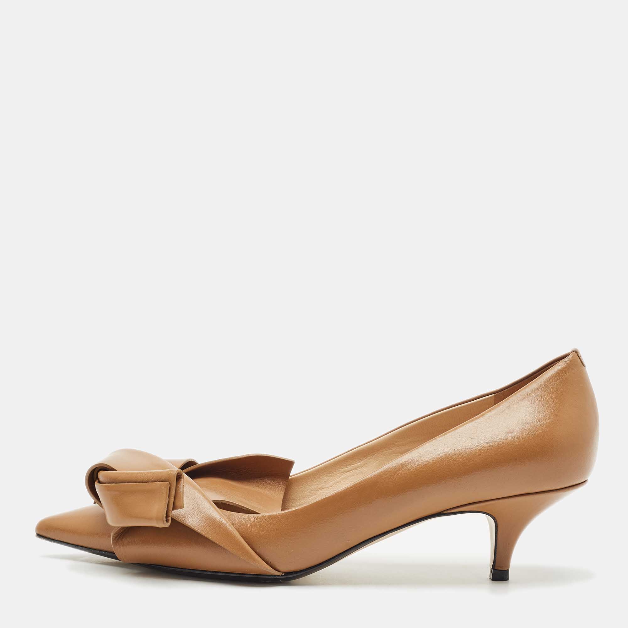 

N21 Brown Leather Abstract Bow Pointed Toe Pumps Size