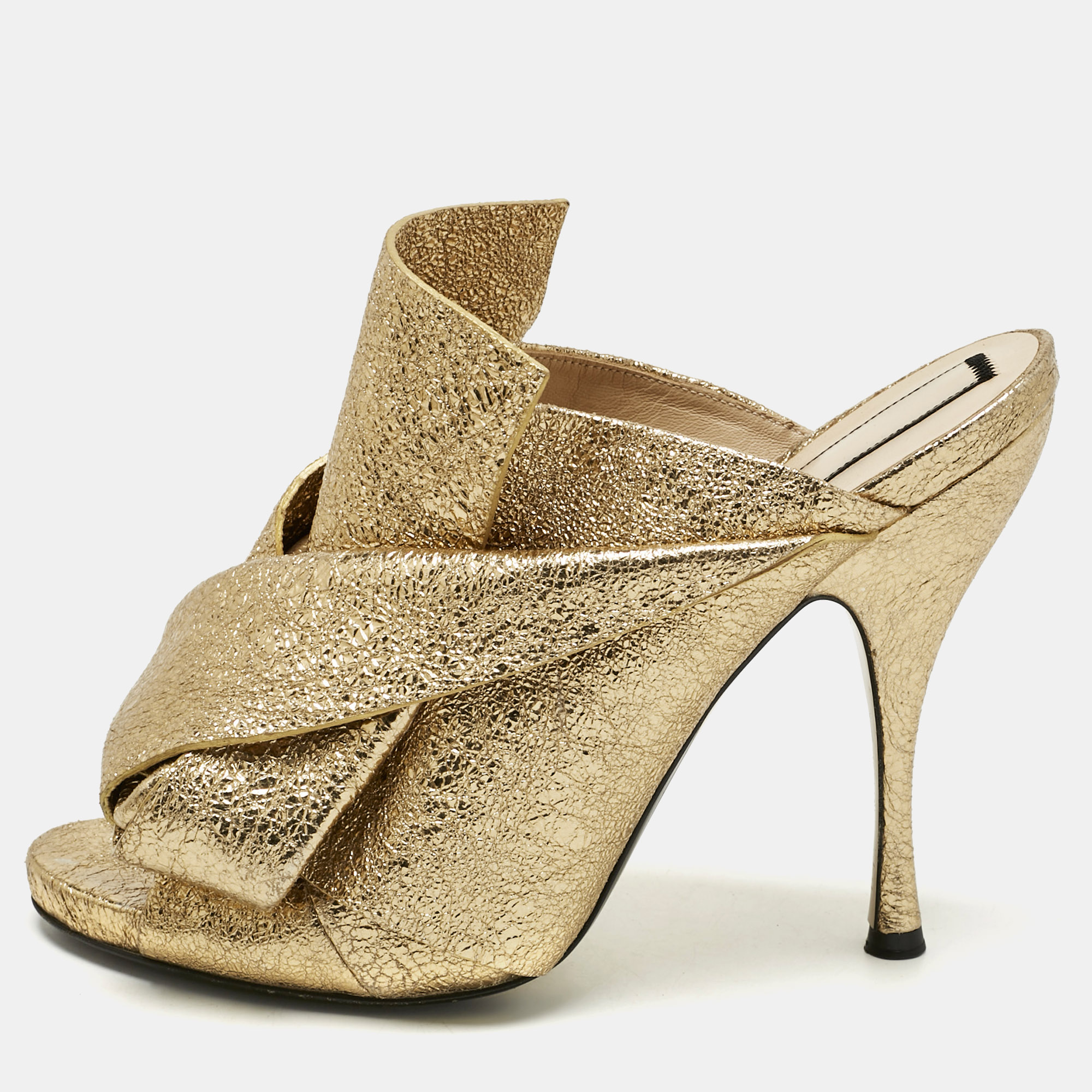 

Nº21 Gold Leather Raso Knot Mules Size