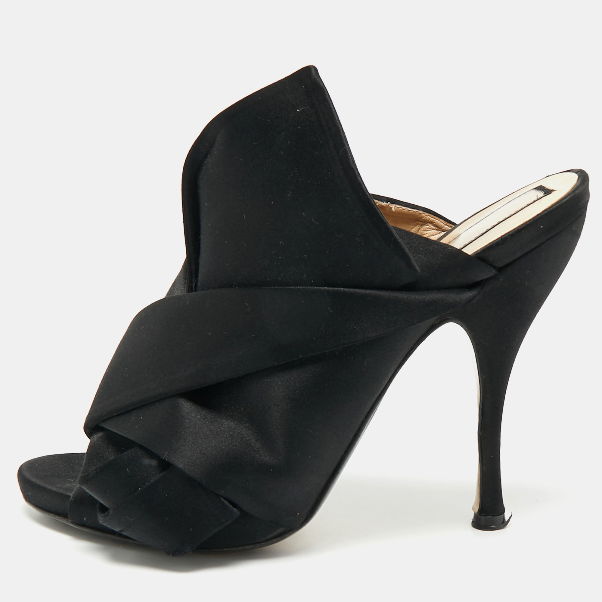 Pre-owned N°21 Black Satin Knot Mules Size 41