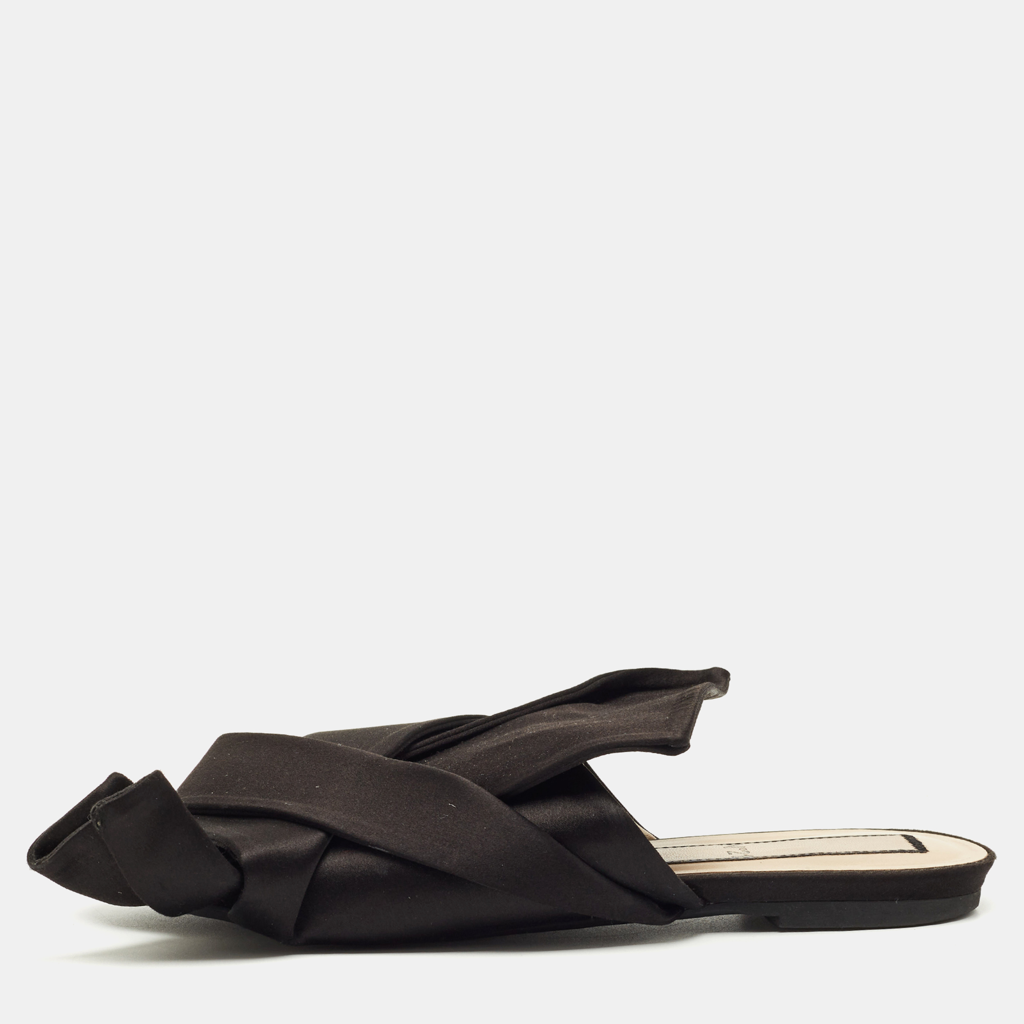 Pre-owned N°21 Black Satin Knot Slide Sandals Size 39