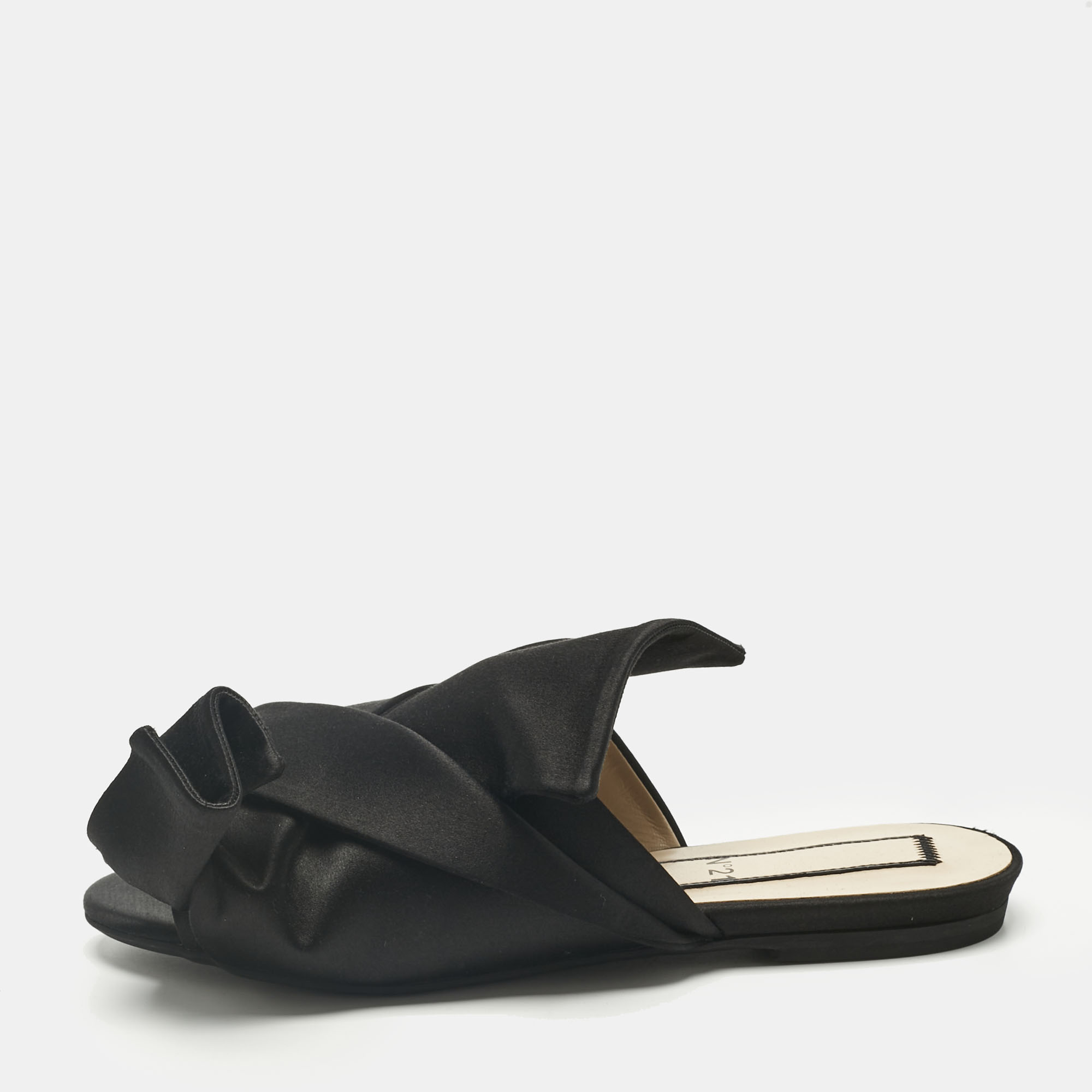 Pre-owned N°21 Black Satin Knot Flat Mules Size 36