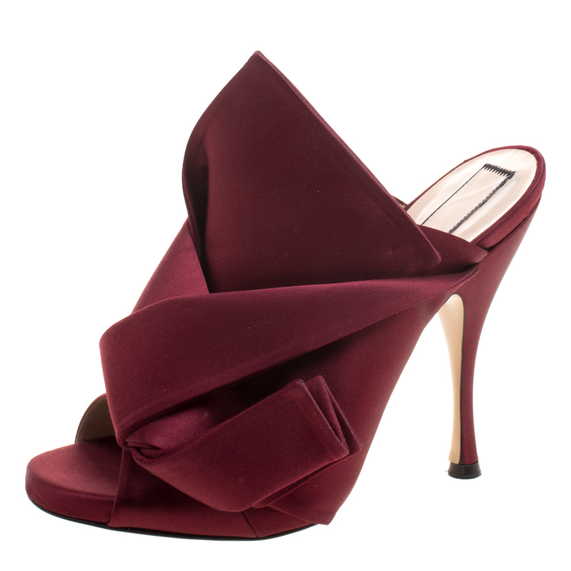 Pre Owned N°21 Burgundy Satin Ronny Pleated Mules Size 37