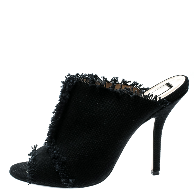 

N21 Black Canvas Frayed Peep Toe Sandals Size