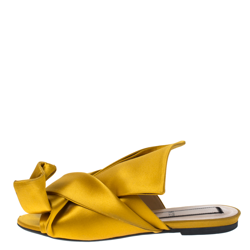 

N21 Mustard Satin Knot Mules Slide Size, Yellow