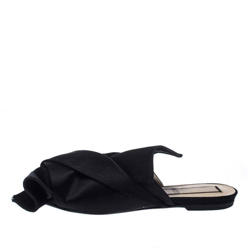 

N21 Black Satin Knot Flat Mules Size