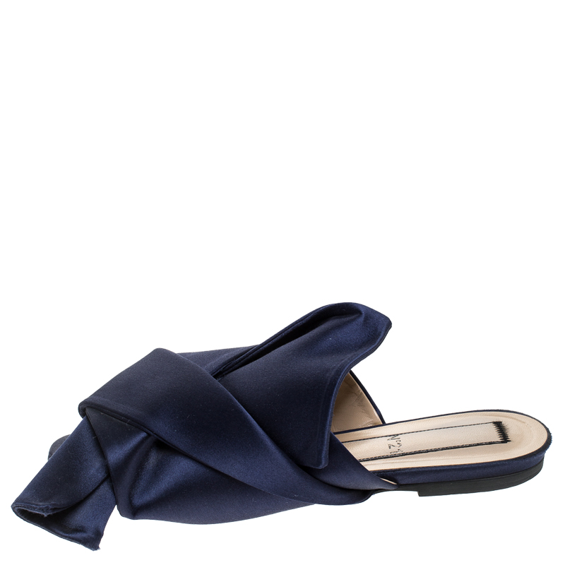 

N21 Blue Satin Knot Embellished Mules Size