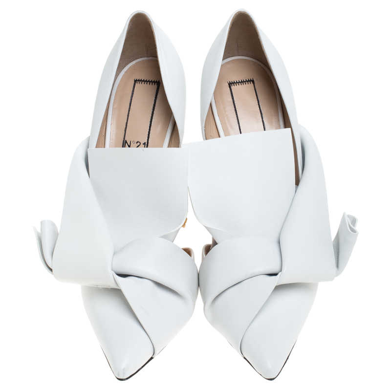 Pre Owned N°21 White Leather Tundra Knotted Pointed Toe D'orsay Pumps Size 41