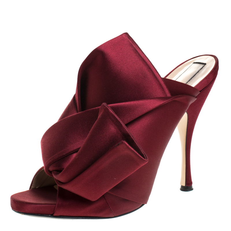 Pre Owned N°21 Burgundy Satin Ronny Pleated Mules Size 41