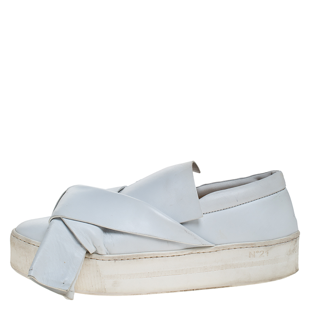 

N21 White Leather Knot Slip On Skate Sneakers Size
