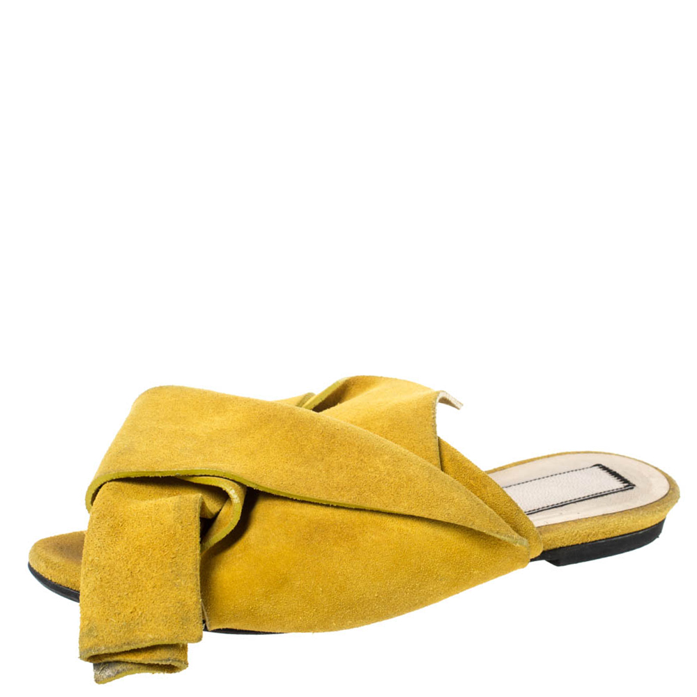 

N21 Mustard Yellow Suede Knot Flat Mules Size