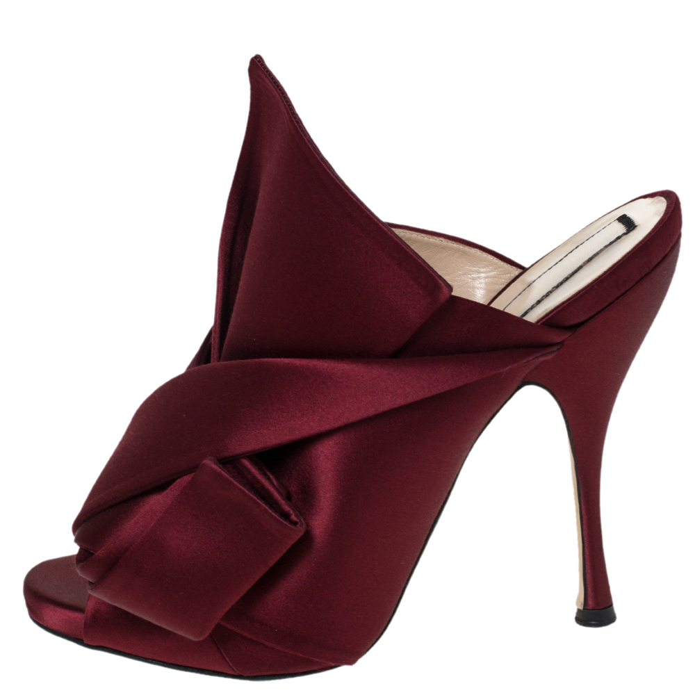 

N21 Burgundy Satin Ronny Pleated Mules Sandals Size