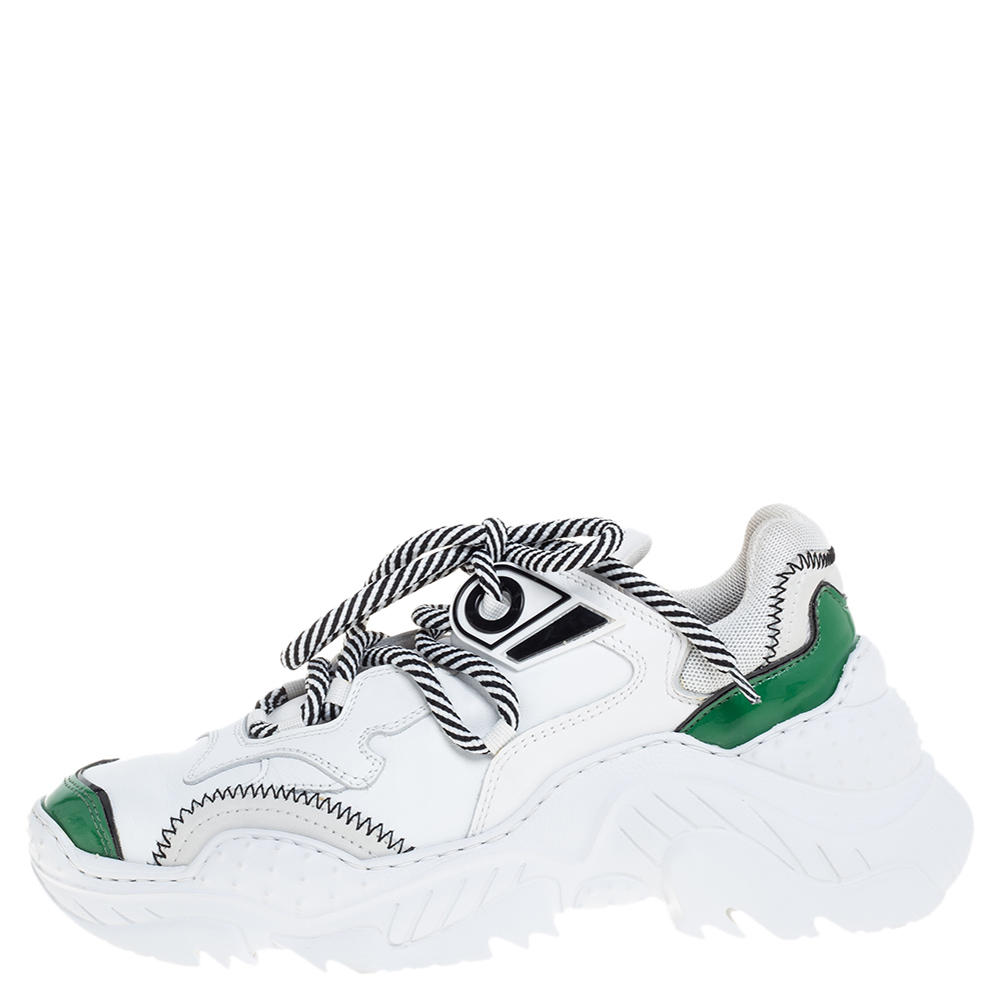 

N↓21 White/Green Leather and Mesh Billy Sneakers Size