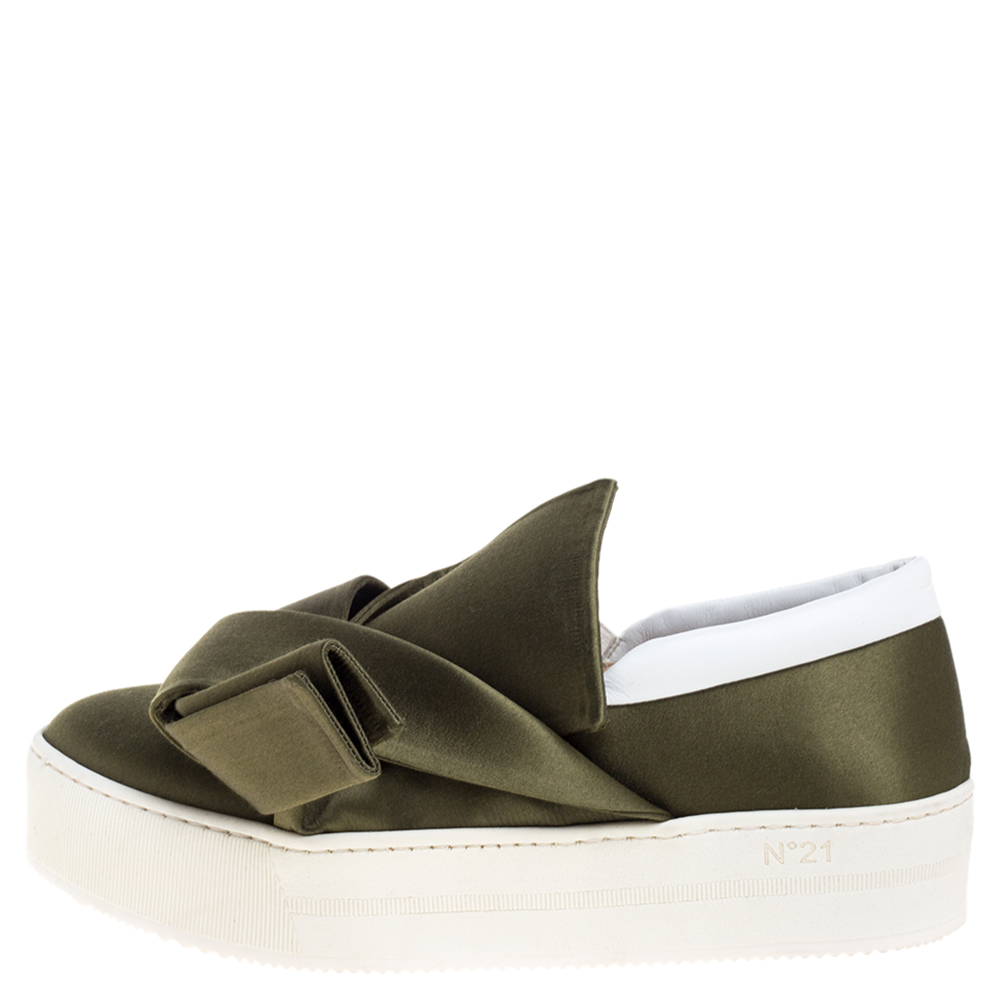 

N21 Green Satin Knotted Slip on Sneakers Size