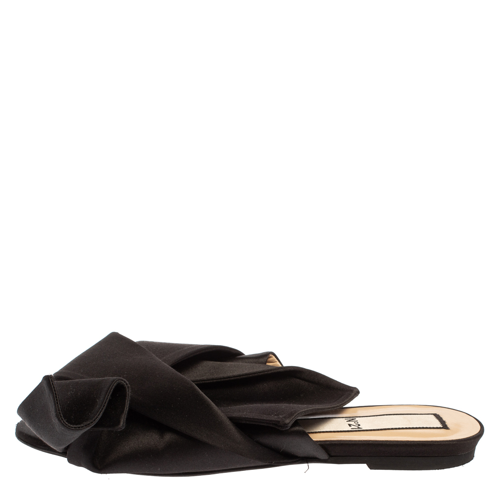 

N21 Black Satin Knot Flat Mules Size