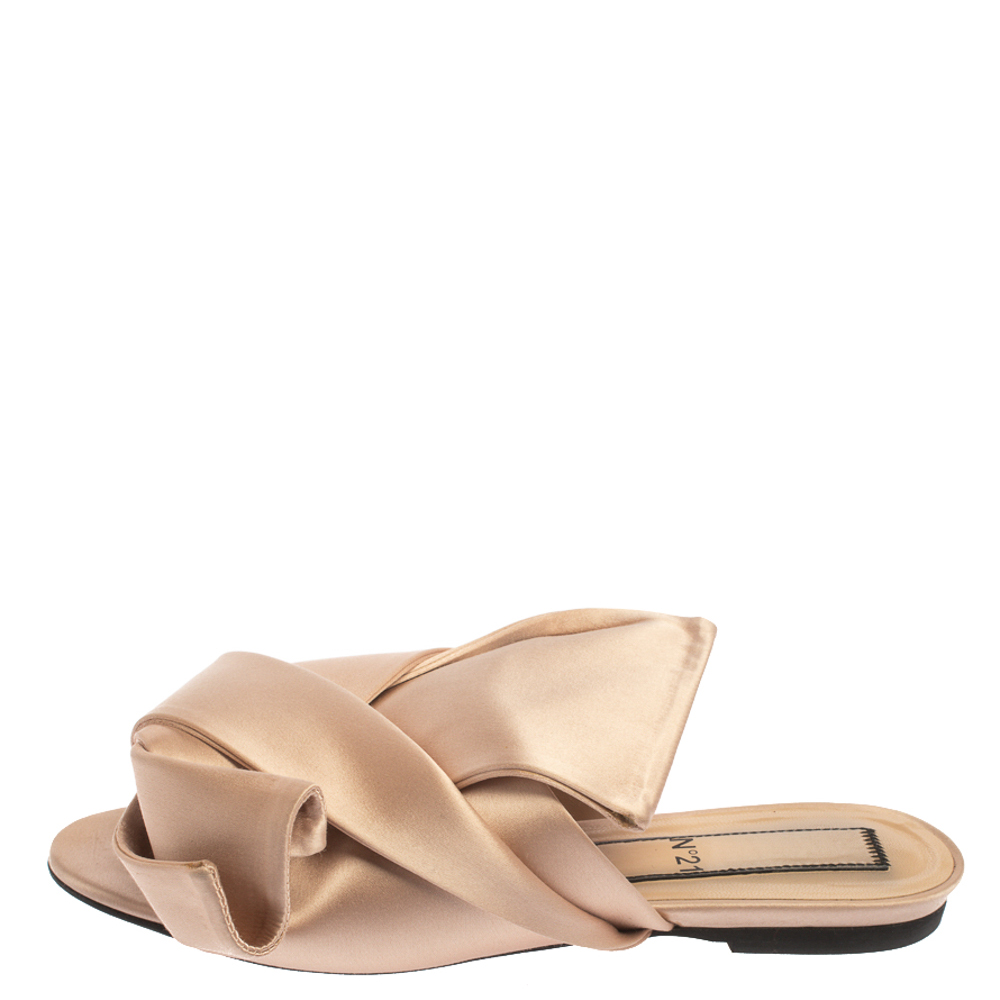 

N21 Pale Pink Satin Knotted Slide Sandals Size