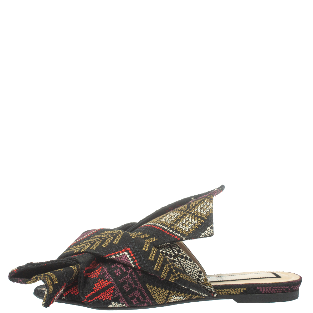 

N21 Multicolor Embroidered Fabric Knot Flat Slides Size