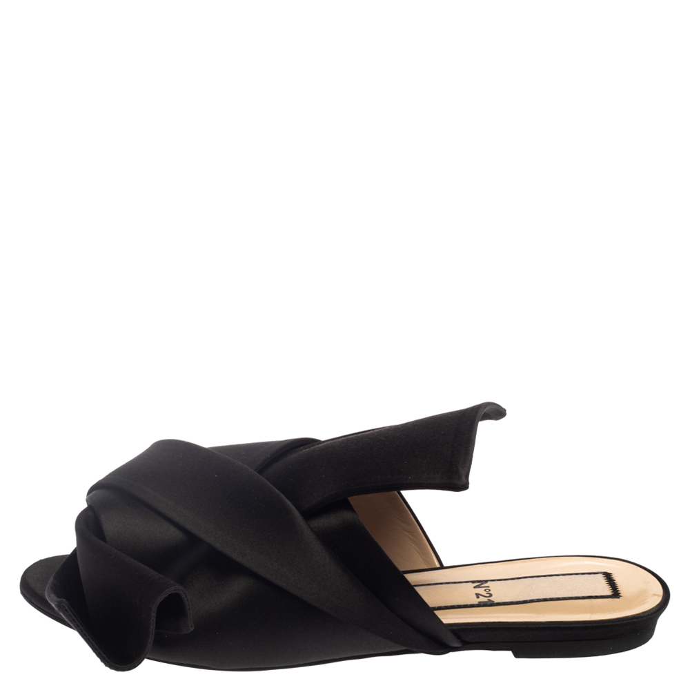 

N21 Black Satin Knot Flat Mules Size