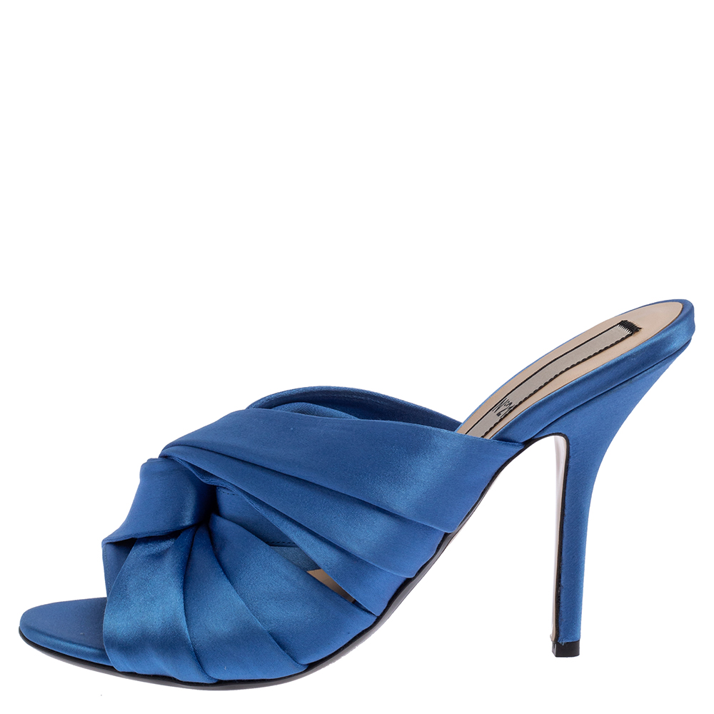 

N21 Blue Satin Twisted Knot Mule Sandals Size