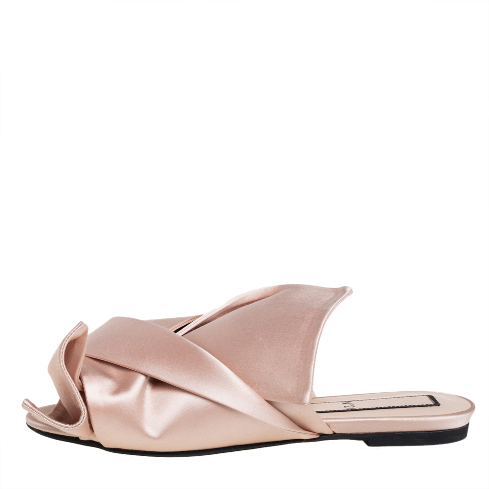 

N21 Pink Satin Knot Flat Mules Size