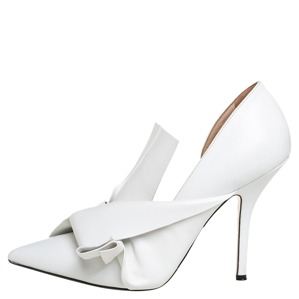 

N21 White Leather Abstract Bow Pointed Toe Pumps Size