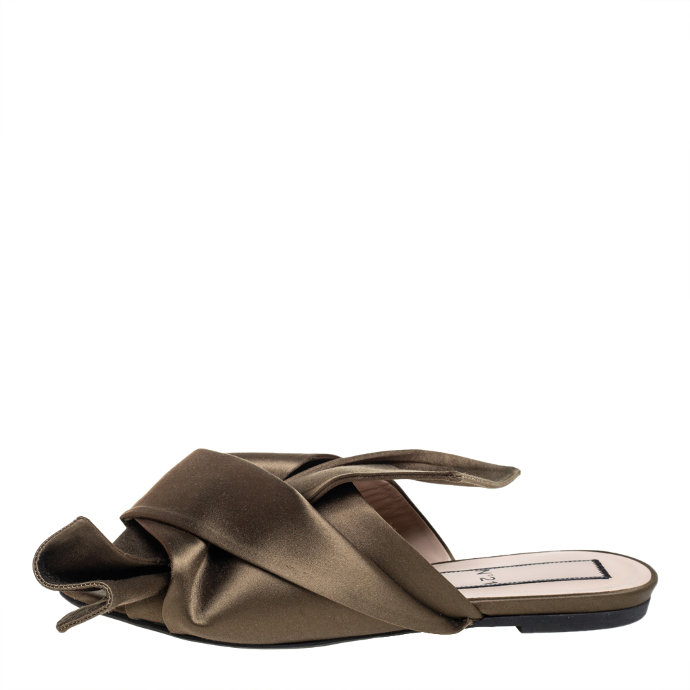 

N21 Green Satin Knot Flat Mules Size