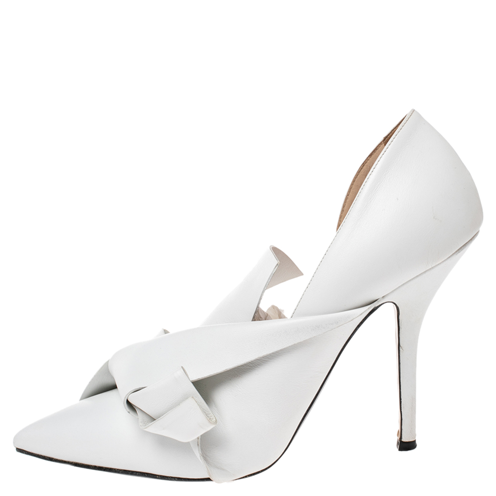 

N21 White Leather Knot Pointed Toe Pumps Size