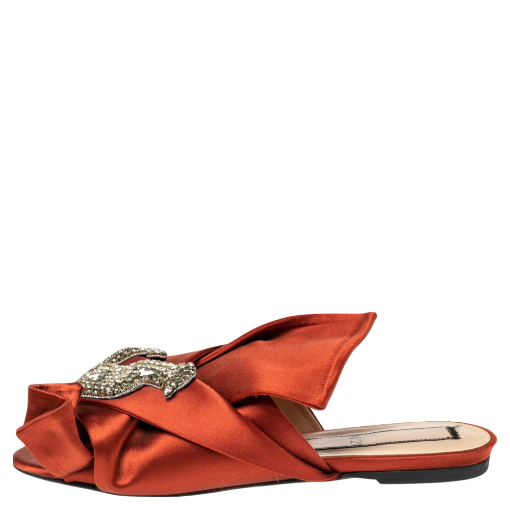 

Nº21 Copper Satin Knot Mule Flats Size, Brown