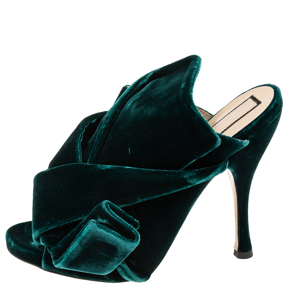 

N21 Dark Green Velvet Knot Mules Size