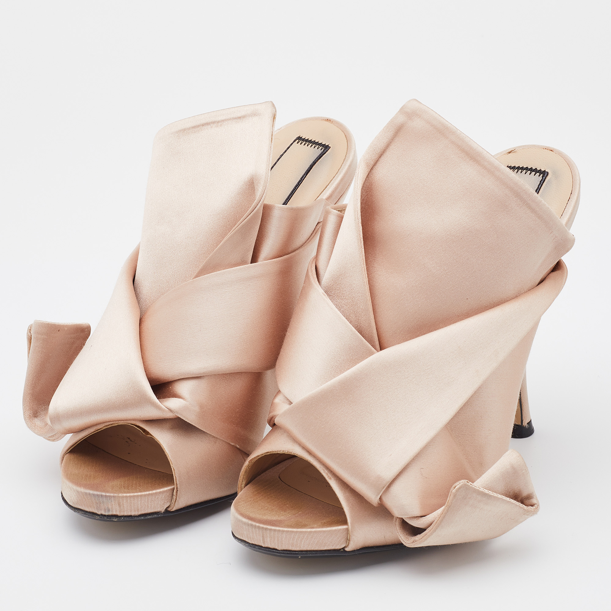 

N21 Beige Satin Raso Knot Open Toe Mules Size